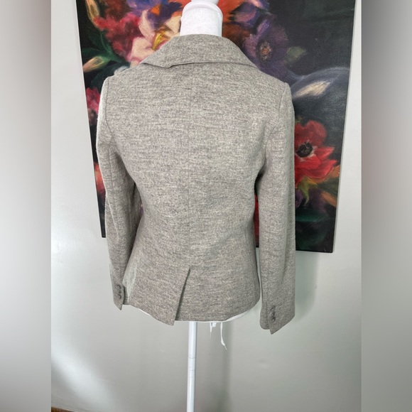 Anthropologie Elevenses Gray Pleated Collar Wool Career Office Blazer Sz US 4 - Picture 4 of 9